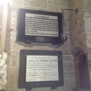 Memorial tablets to Admiral Sir Richard Onslow 1sr bart. bottom, and Sir Roger Warin Beaconsfield Onslow 6th bart.